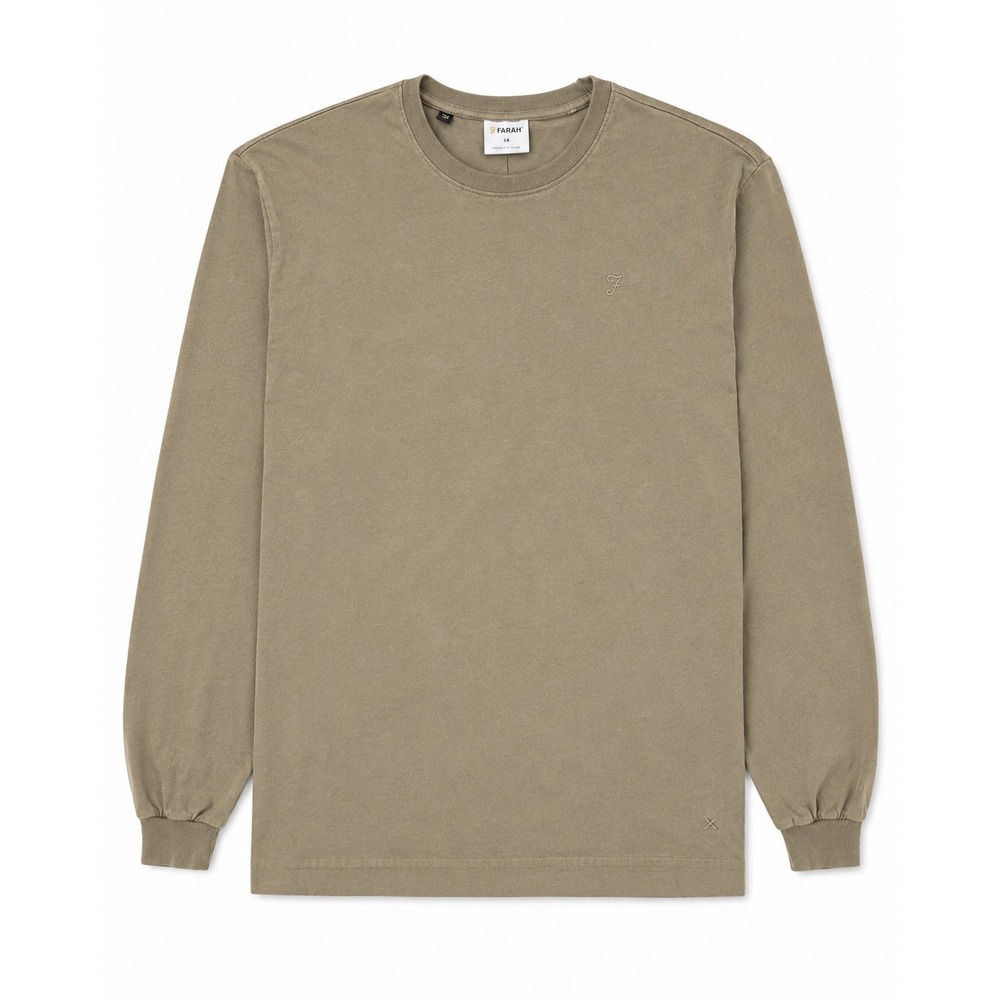 Gymshark Mens Long Sleeve Crew Neck T-Shirt Taupe Brown M Center Back Seam Logo